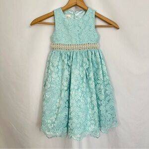 American Princess Dress Girls 5 Lace Pearl Beaded Classic Belted Back Blue‎